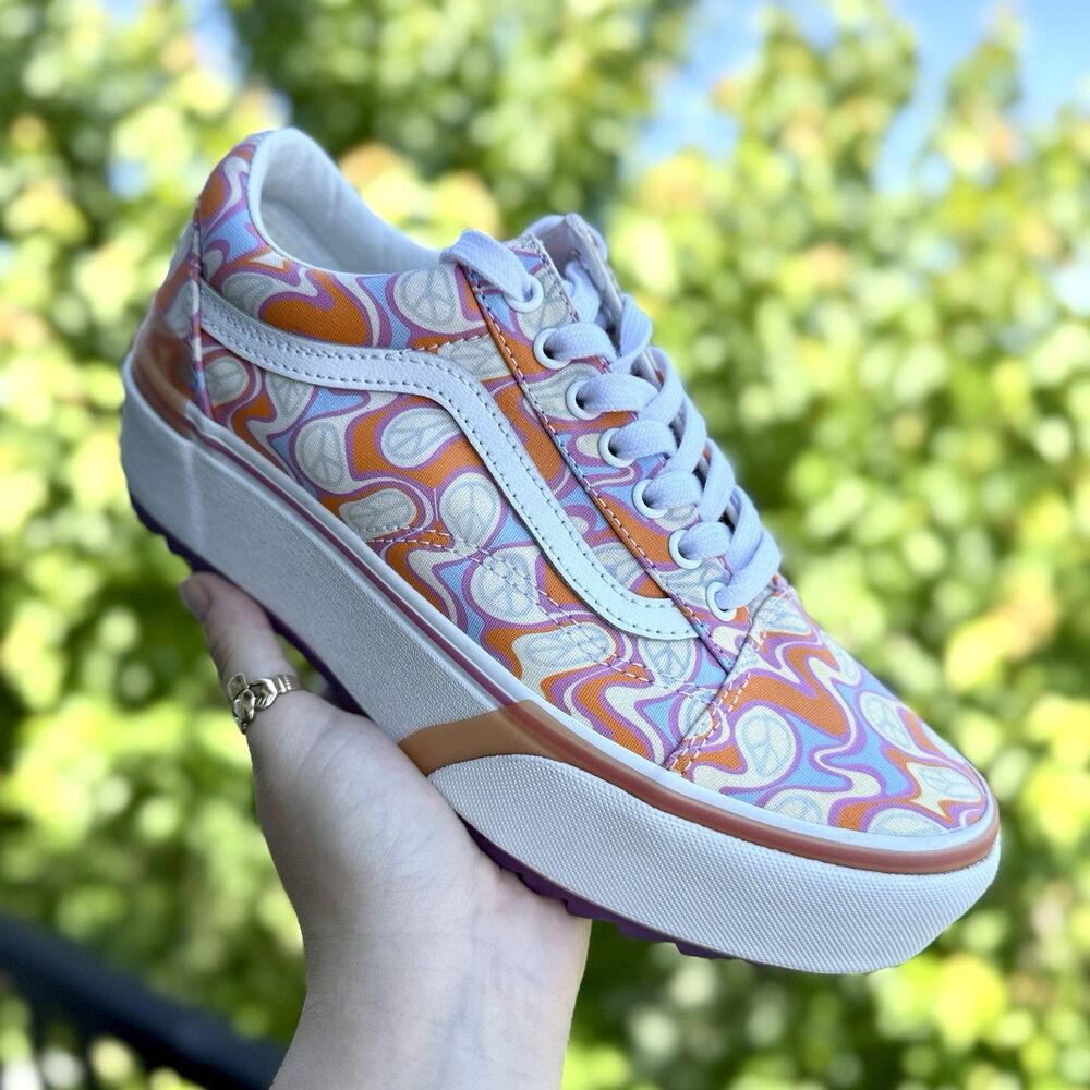 Vans Old Skool Stacked Platform Sneakers Womens 8.5 Uv Ink Peace Purple Groovy